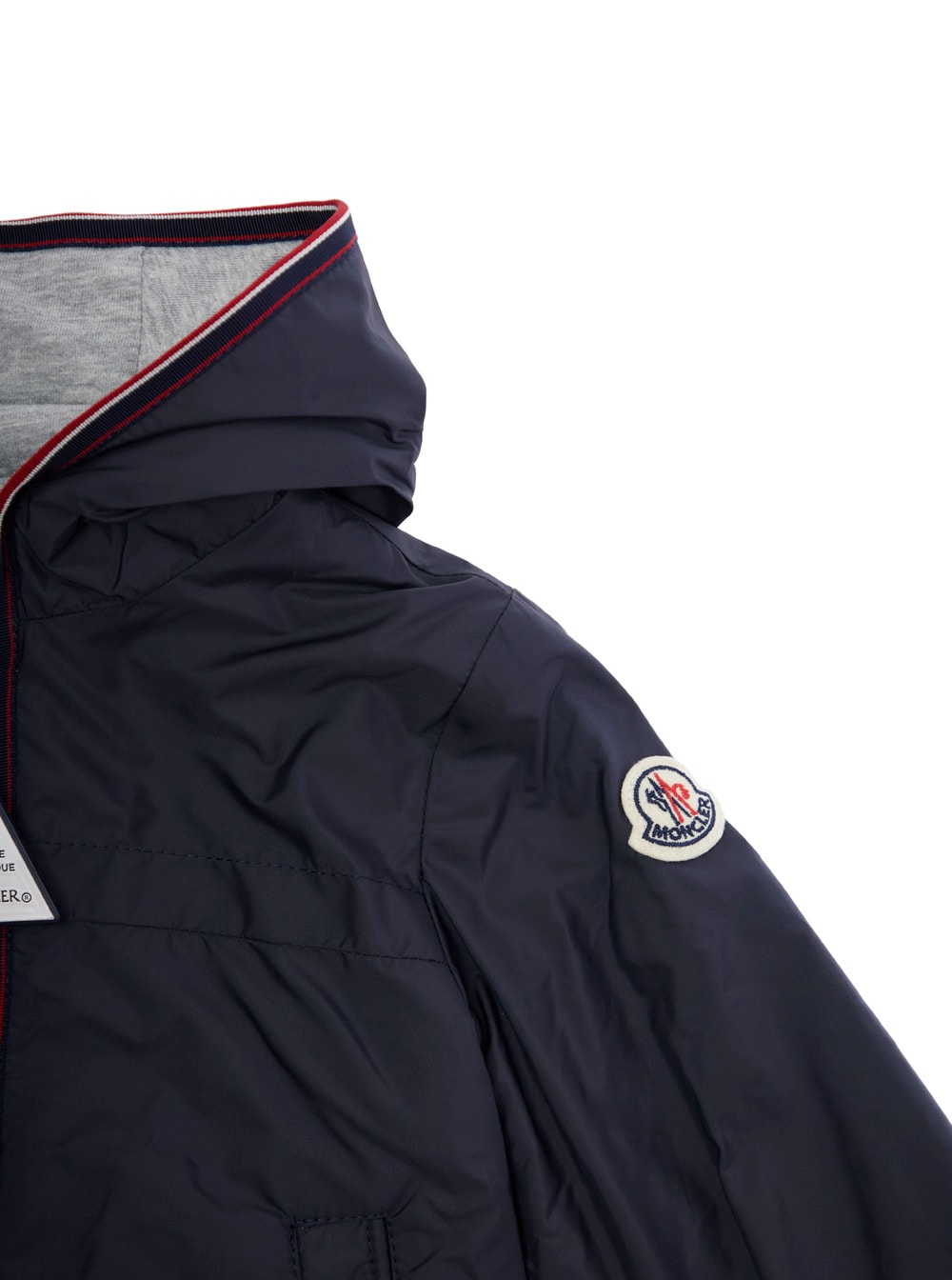 Moncler Anton Blue Jacket With Hood And Logo Patch On The Sleeve In Tech Fabric Baby In Blue