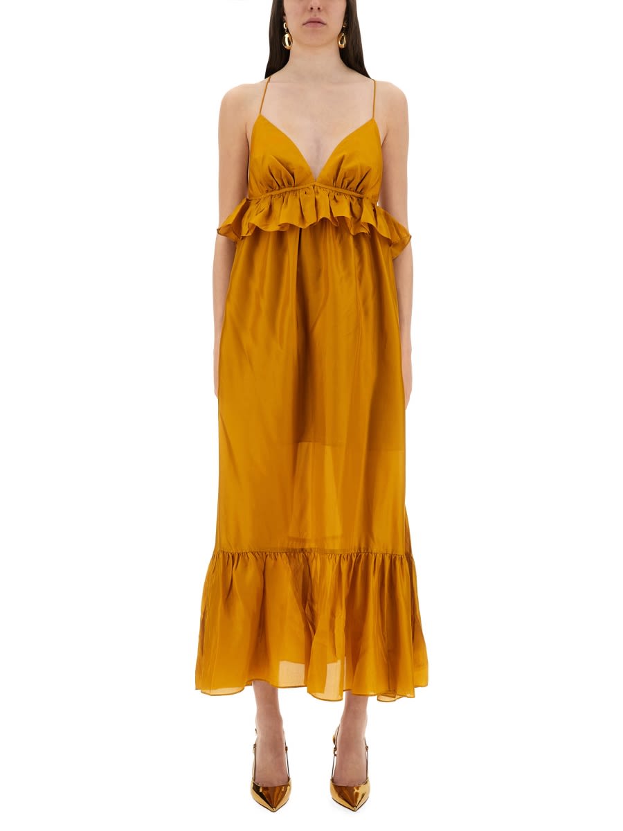 Zimmermann Rhiannon Tiered Ruffle Peplum Silk Maxi Dress In Gold