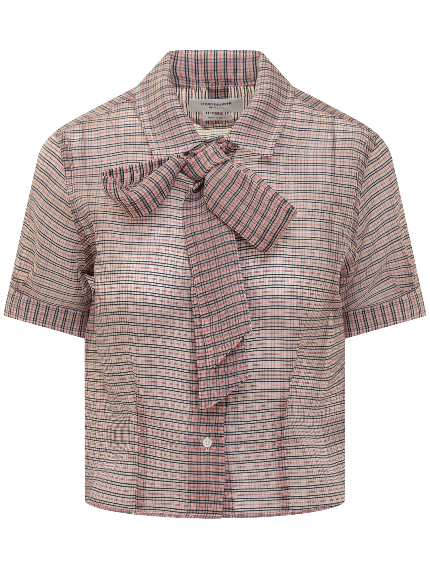 Shop Thom Browne Tucked Check Blouse In Rwbwht