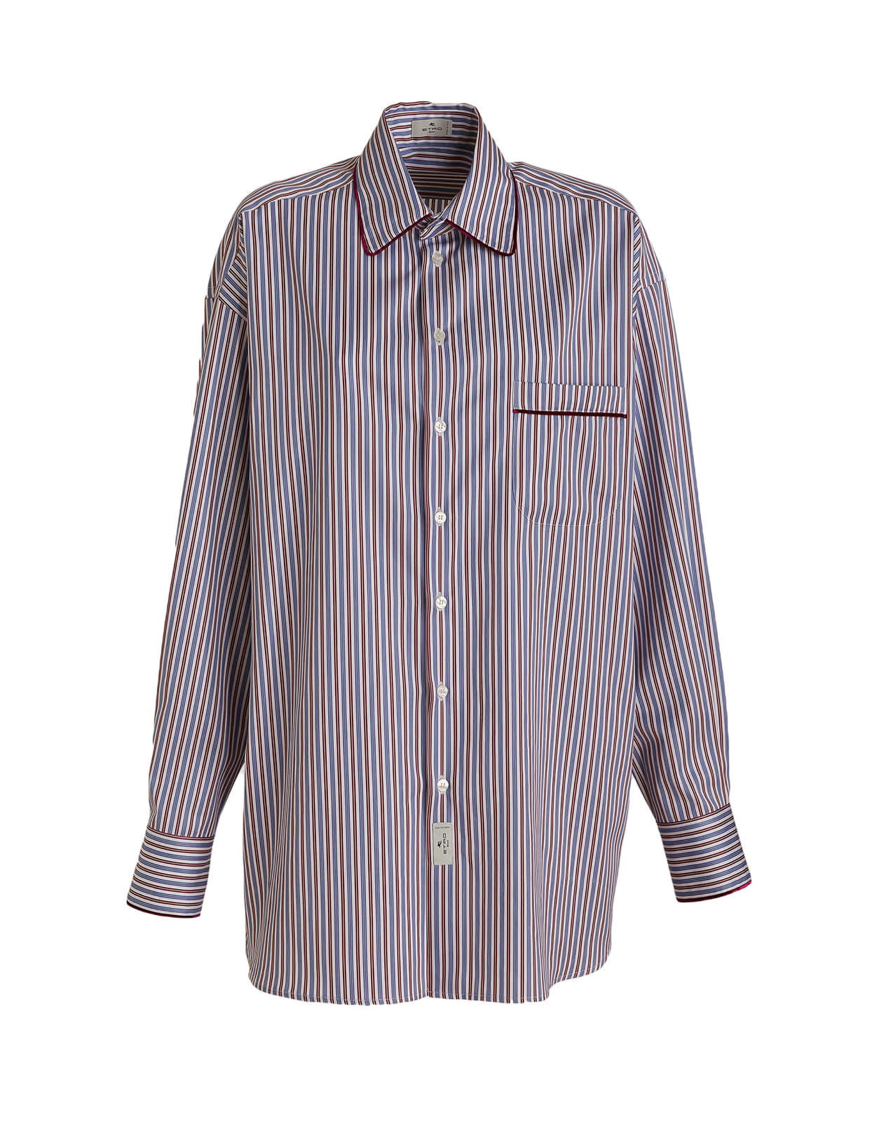Etro Woman Shirt In Red Striped Cotton With Contrast Piping