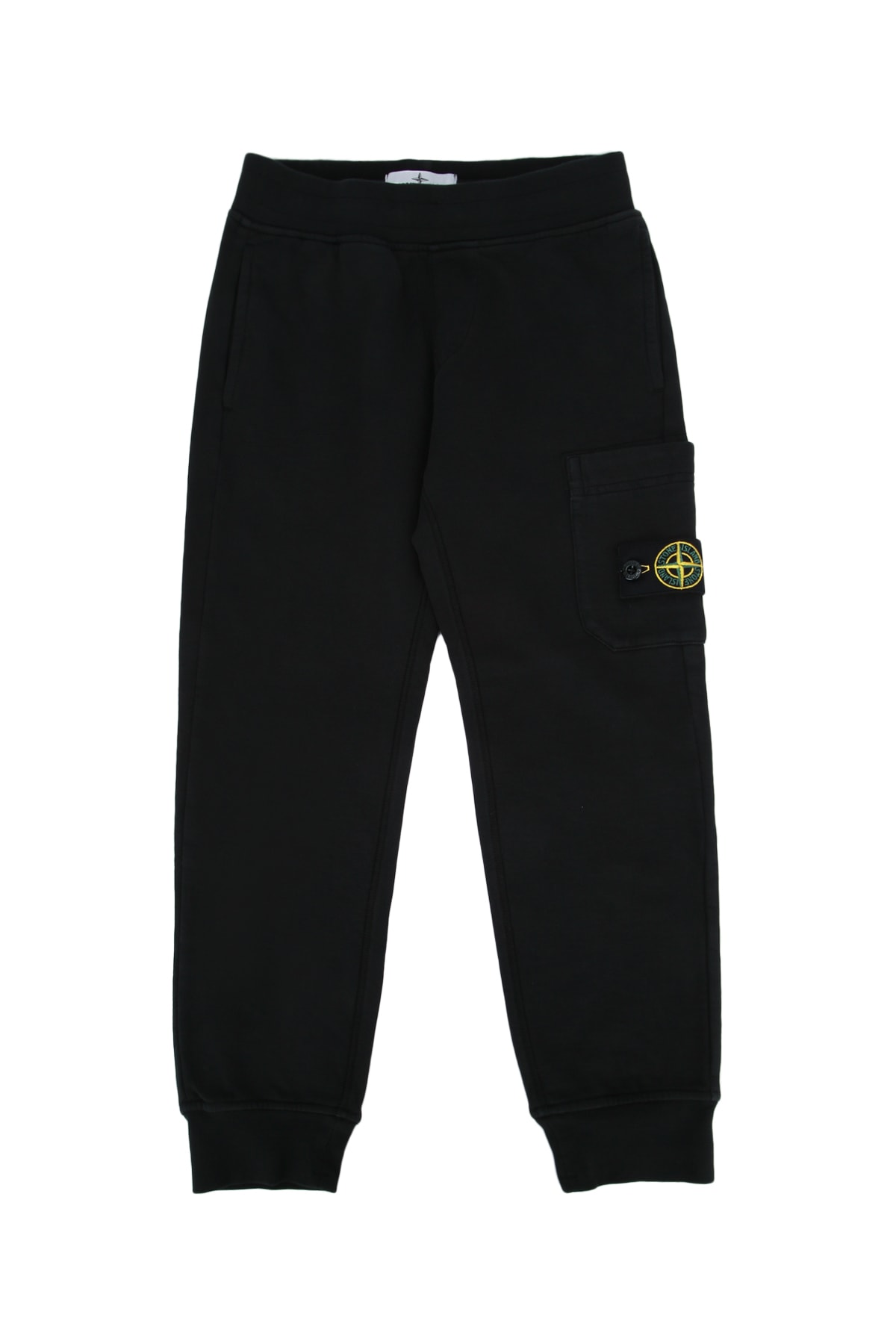 Stone Island Black Trackpants With Logo Patch In Cotton Boy In Black