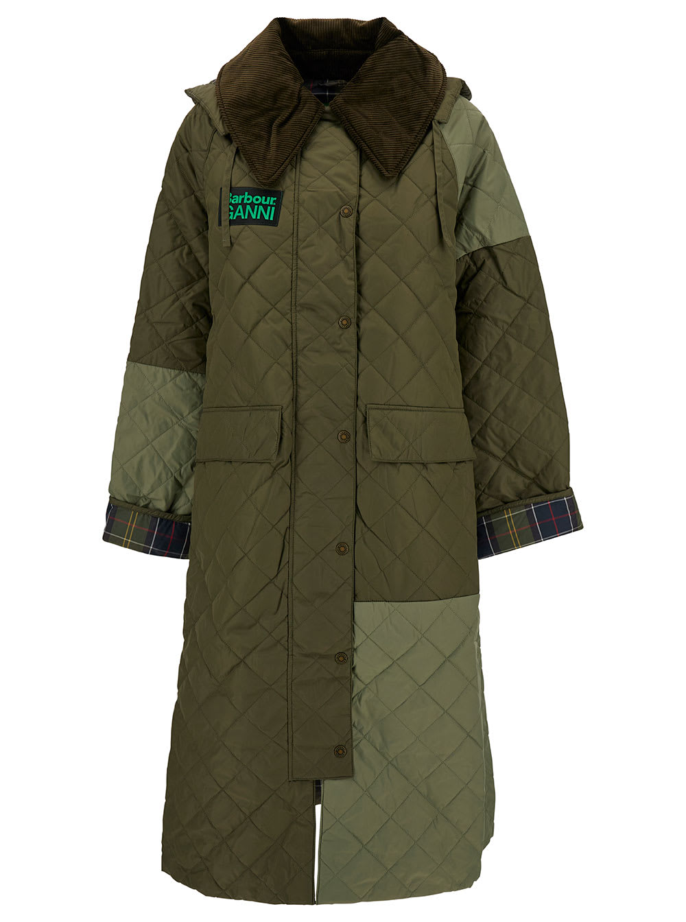 Shop Barbour Green Patchwork Jacket With Logo Patch In Quilted Fabric Woman
