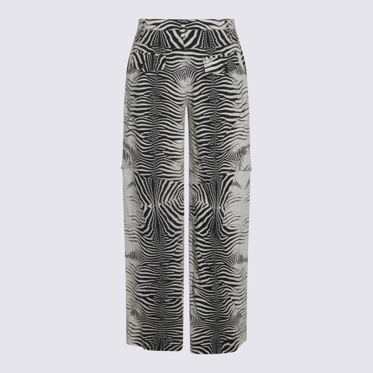 Roberto Cavalli High Waist Zebra Pattern Wide Leg Trousers In White