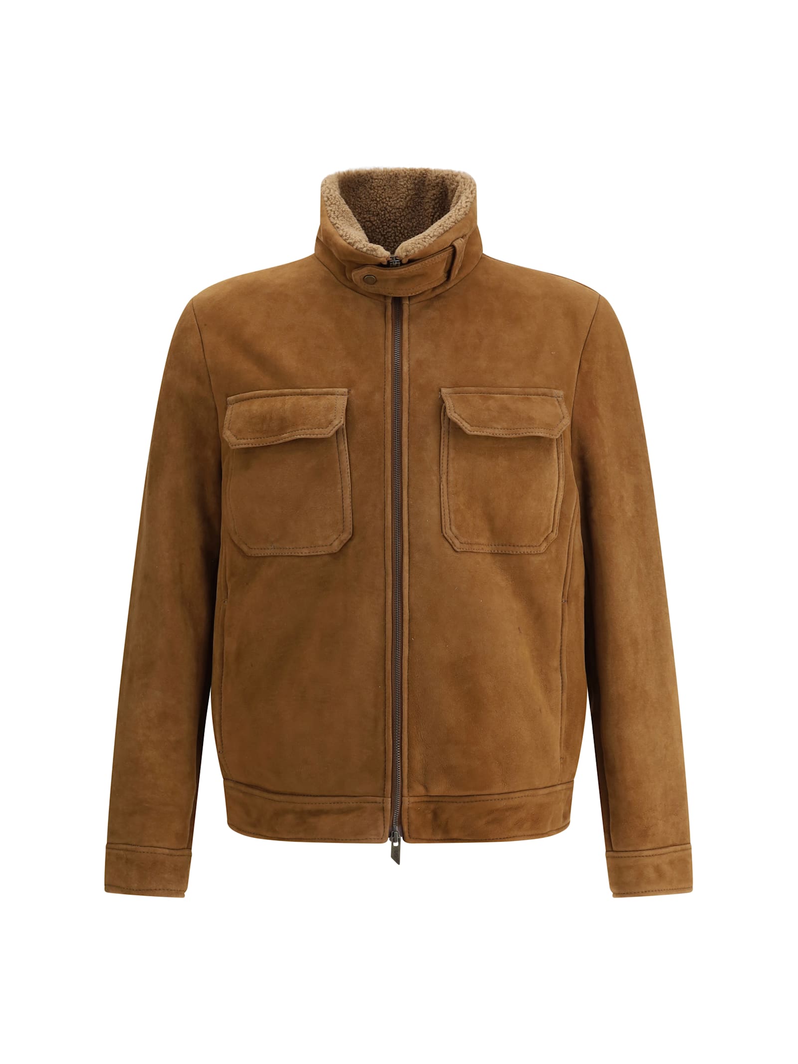 Salvatore Santoro Zip-front Suede Jacket In Brown