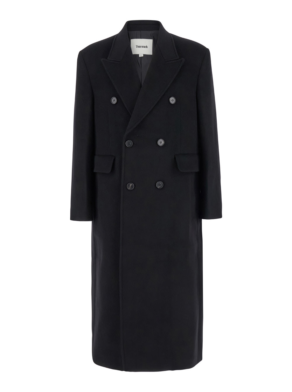 Shop Tonywack Black Double-breasted Coat With Pointed Revers In Wool And Cashmere Man