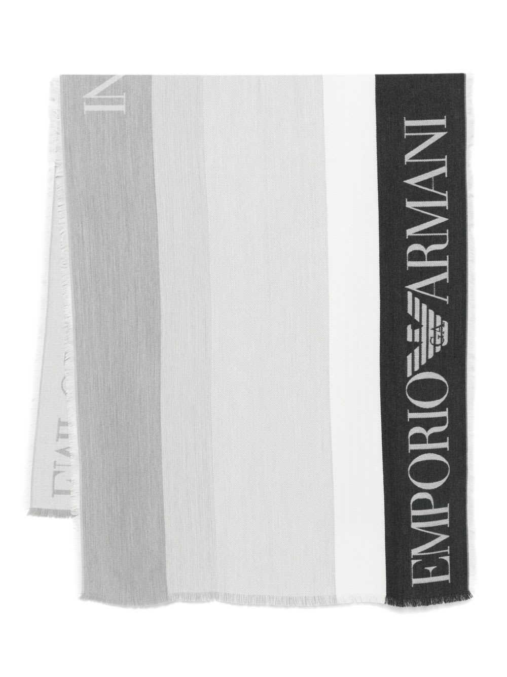 Emporio Armani Logo-embellished Striped Scarf In Brown