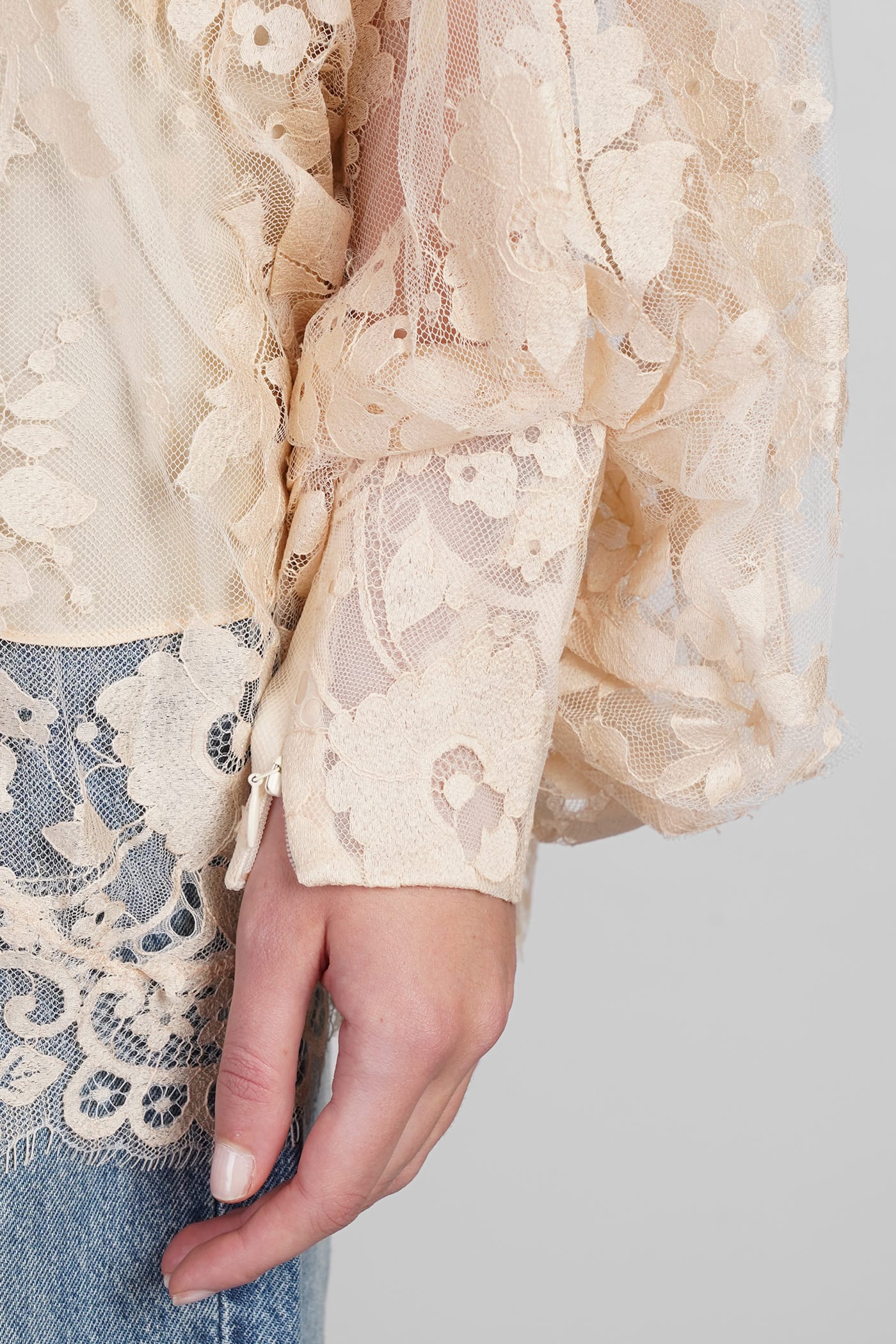 Zimmermann Illustration Pussy-bow Scalloped Cotton-blend Lace Blouse In Beige