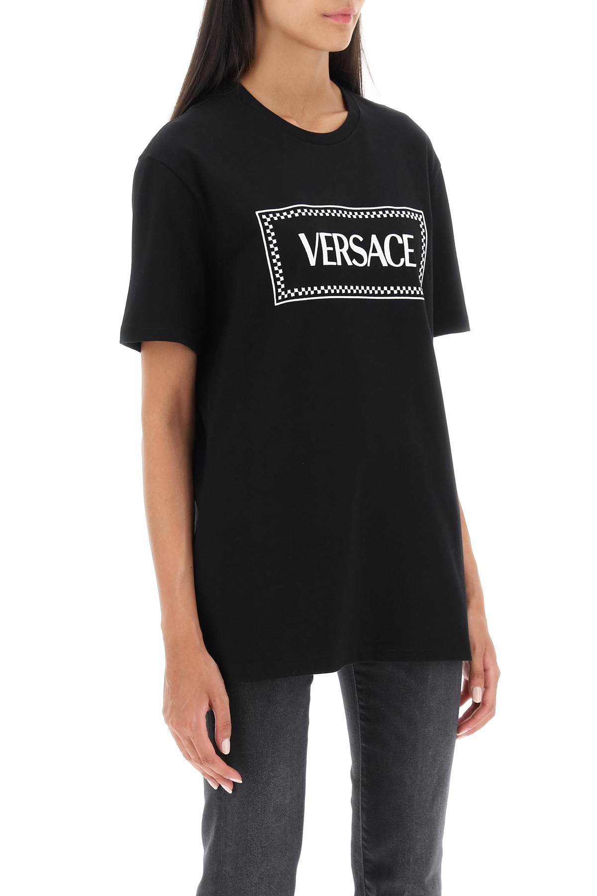 Shop Versace 90s Vintage Logo T-shirt In Black White (black)