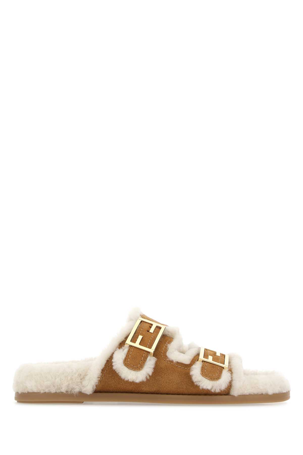 Shop Fendi Caramel Suede  Feel Slippers In F0bbm