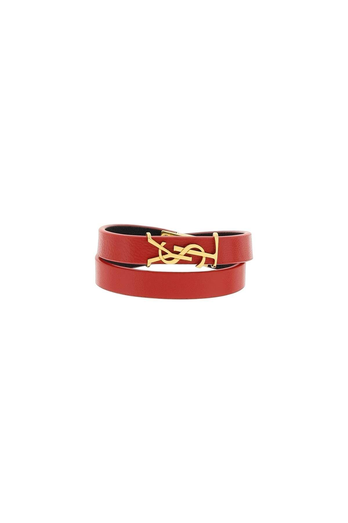 Saint Laurent Double-wrap Ysl Leather Bracelet