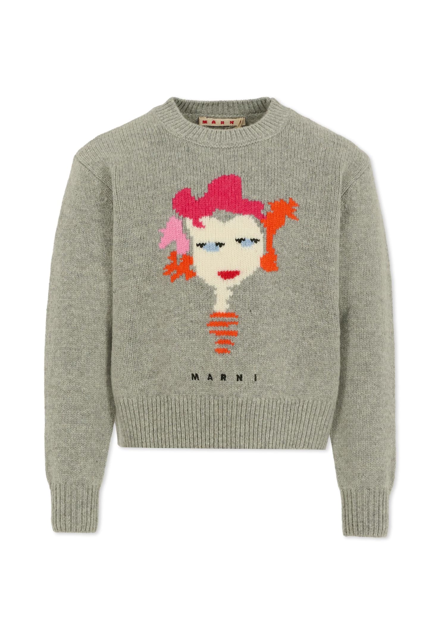 Marni Grey Sweater For Girl With Face In Gray
