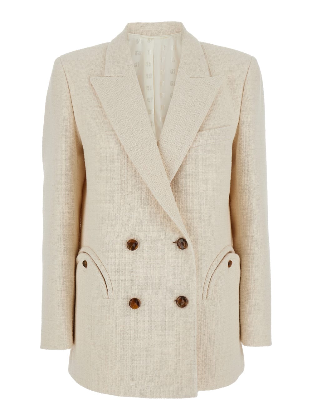 missy White Double-breasted Jacket With Peak Revers In Cotton Blend Woman