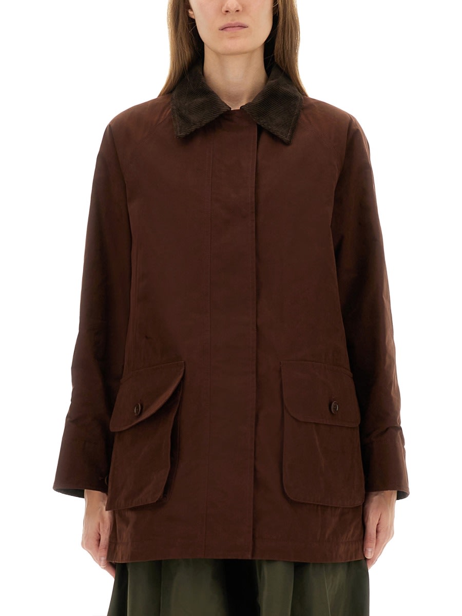Aspesi Corduroy Collar Long Sleeve Coat In Brown