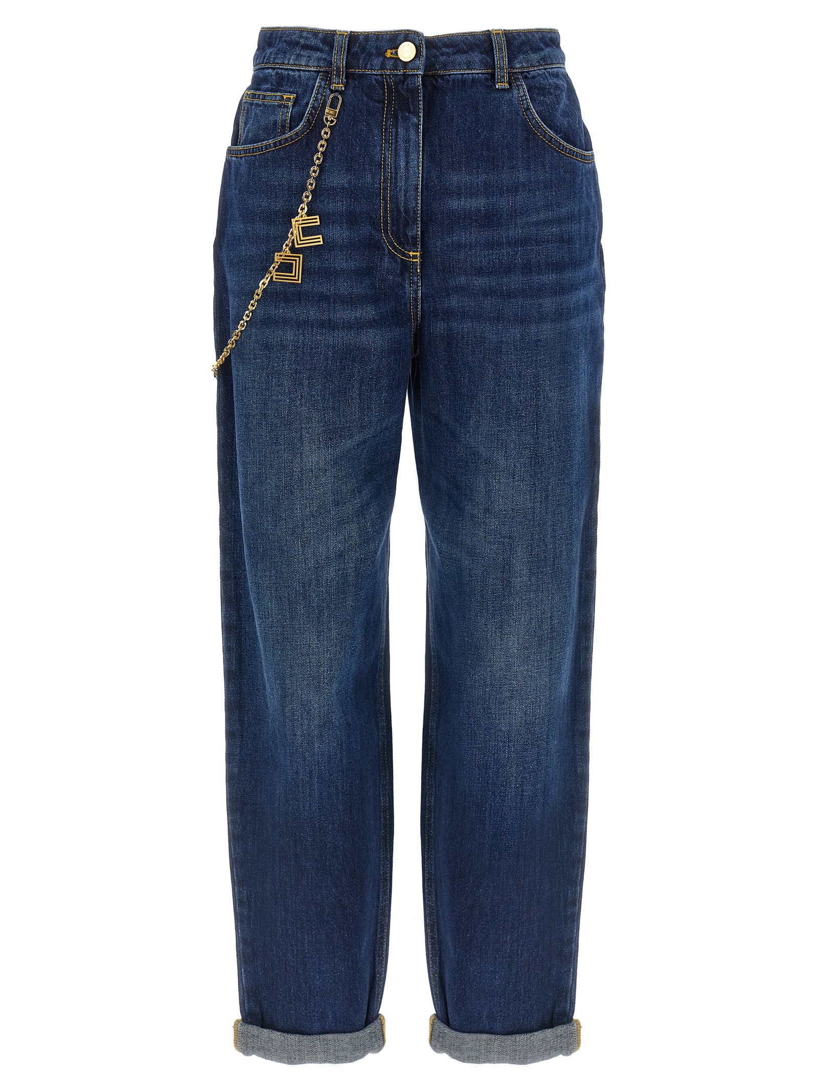 Elisabetta Franchi Jeans Con Catena Gioiello Blu In Blue
