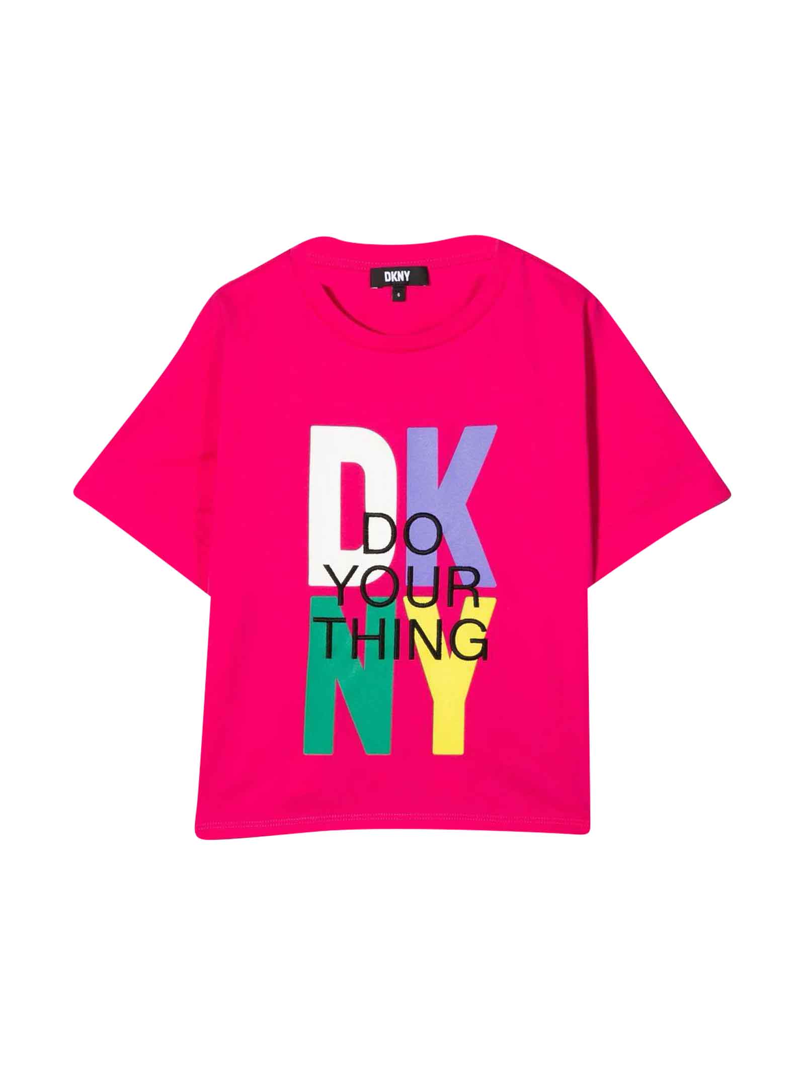 DKNY Fuchsia Teen Girl T-shirt With Multicolor Print