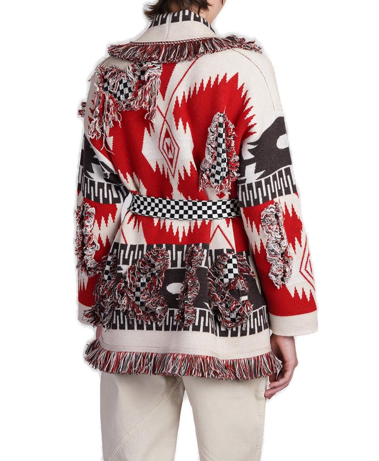 Shop Alanui Racing Icon V-neck Fringed Edge Cardigan