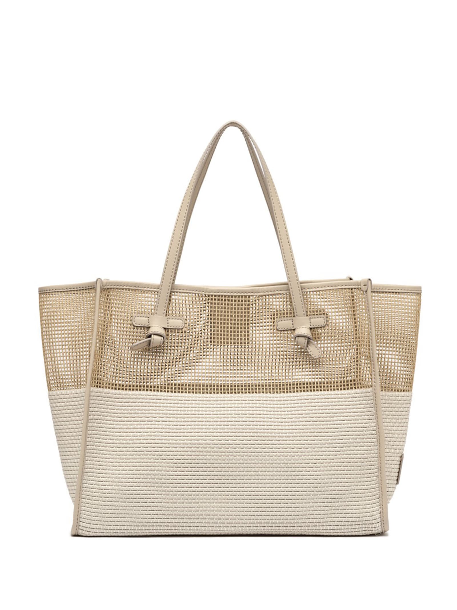 Shop Gianni Chiarini Marcella Shopping Bag In Two-color Mesh Effect Fabric In Panna