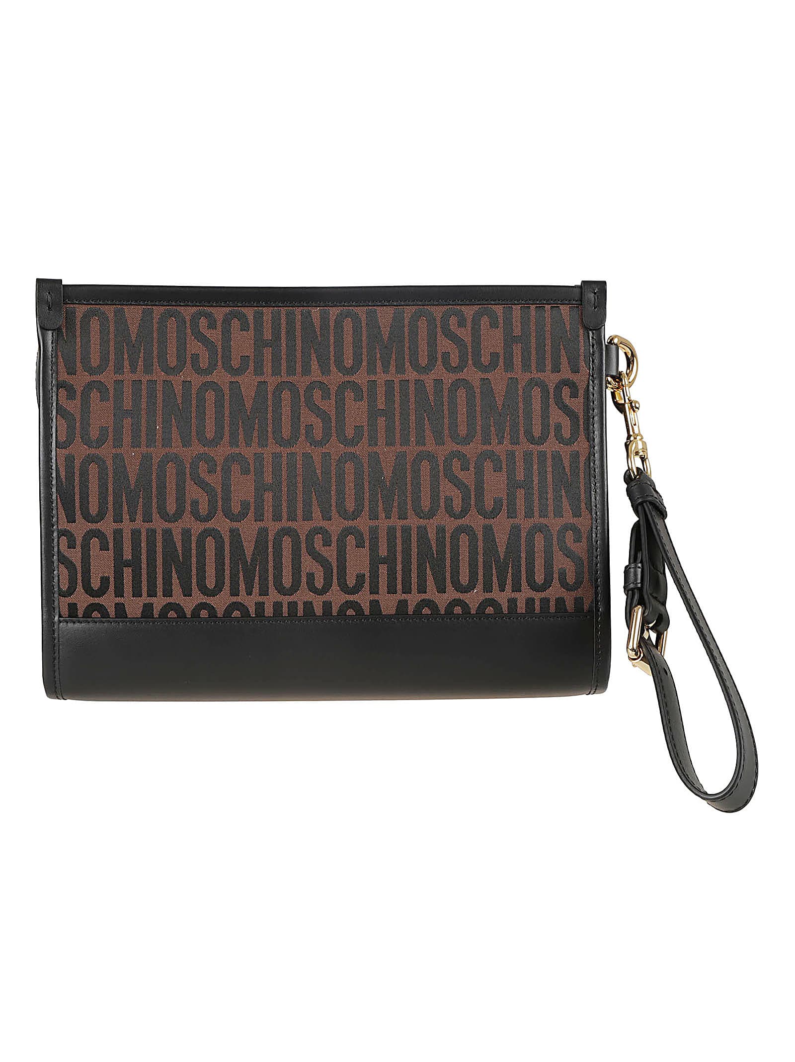 Shop Moschino Jacquard Logo Pouch In Brown