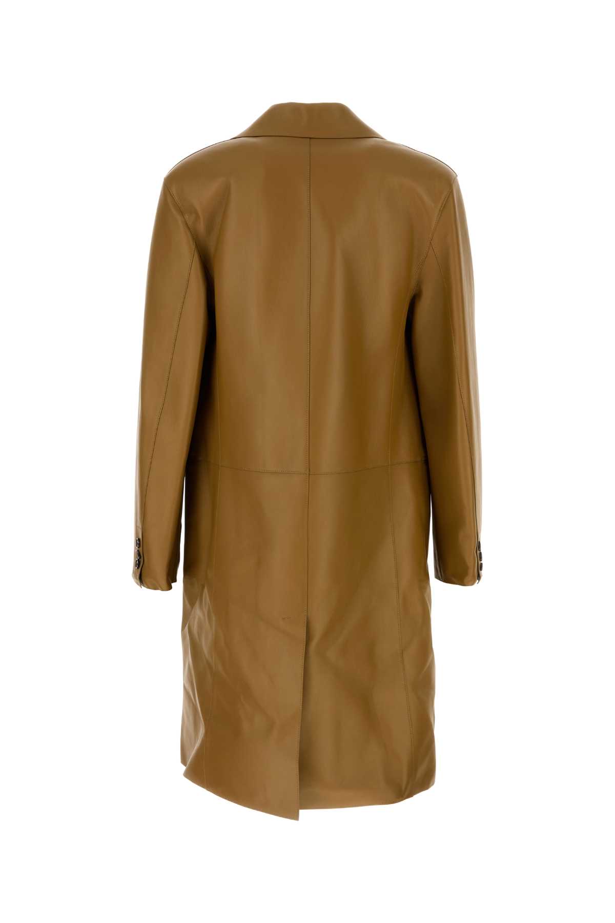 Shop Bottega Veneta Single Breasted Leather Coat In Acorn