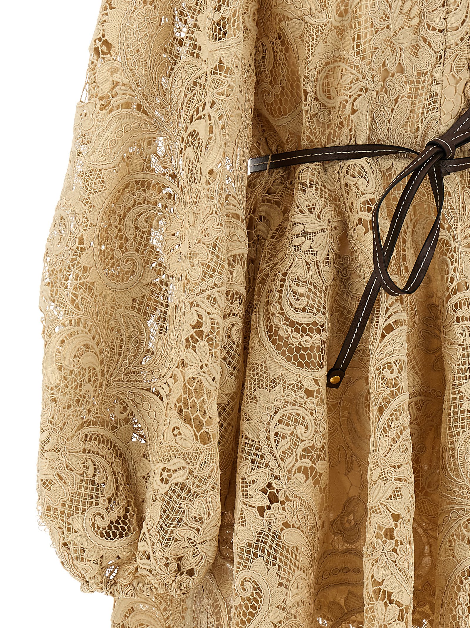 Shop Zimmermann Waverly Lace Mini Dress In Beige