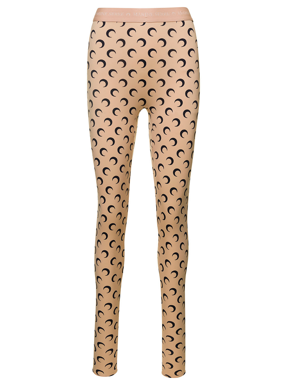 Marine Serre Beige High-waisted Leggings With All-over Moonogram Print In Polyamide Blend Woman