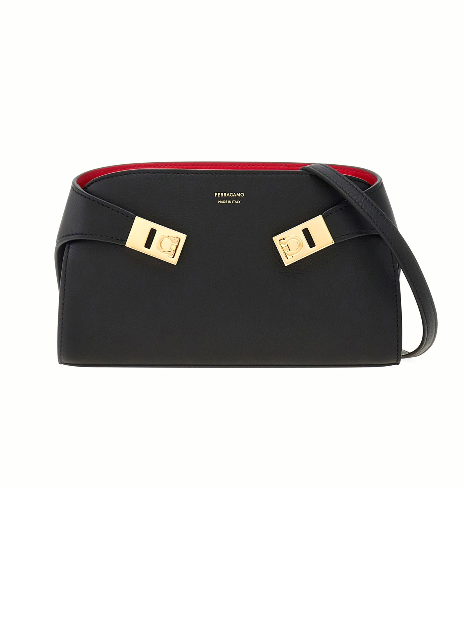 Shop Ferragamo Black Calf Leather Mini Hug Cross Body Bag