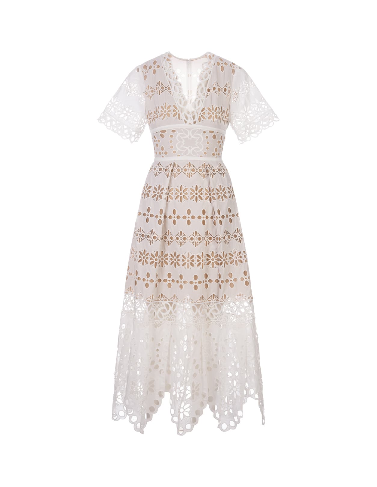 Elie Saab Broderie Anglaise Midi Dress In Pink