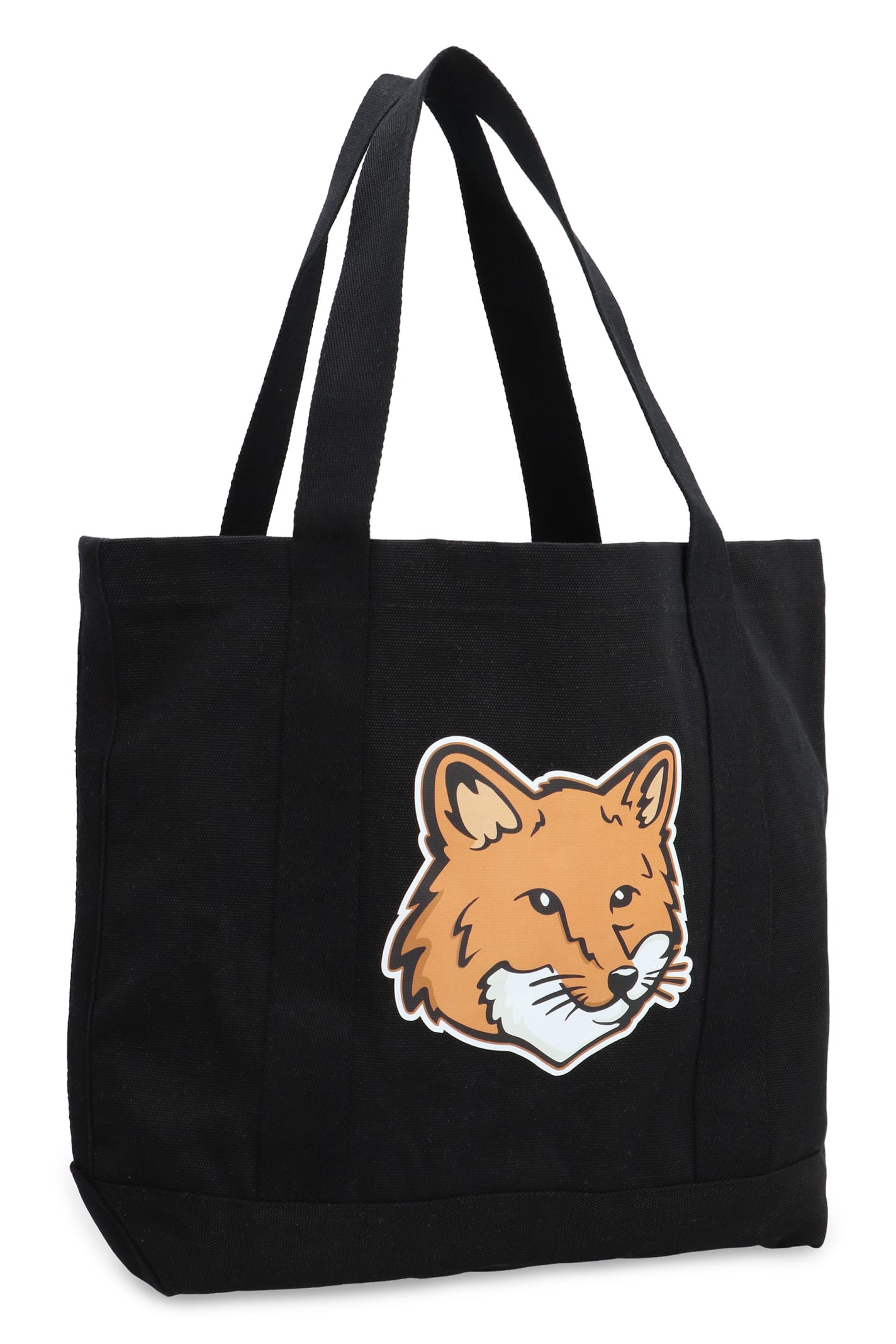 Shop Maison Kitsuné Fox Head Canvas Tote Bag In Black