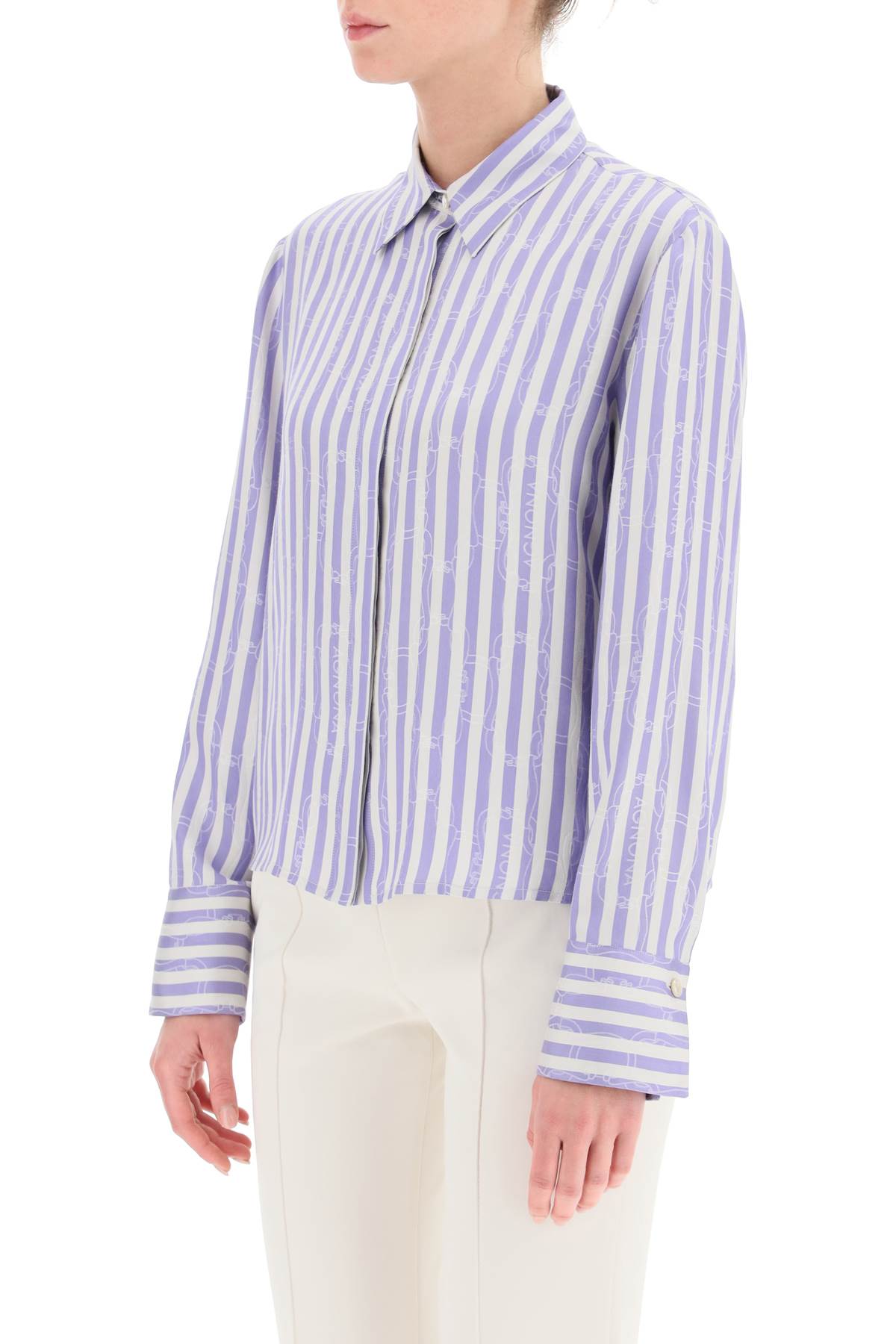 Shop Agnona Striped Shirt With Ribbon Motif In Prince (white)