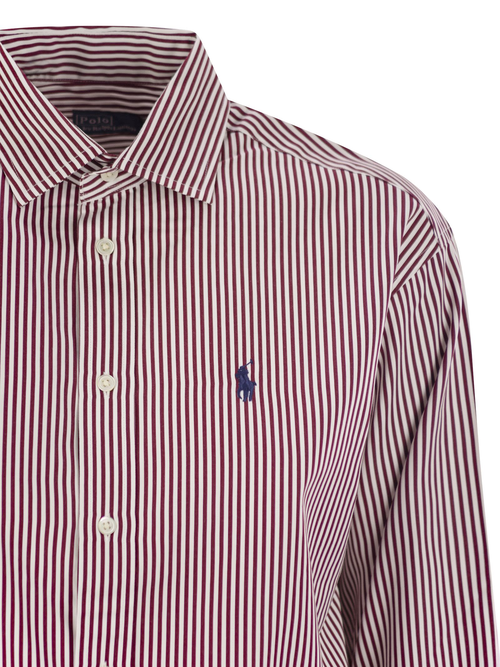 Shop Polo Ralph Lauren Relaxed-fit Striped Cotton Shirt In Bordeaux/white