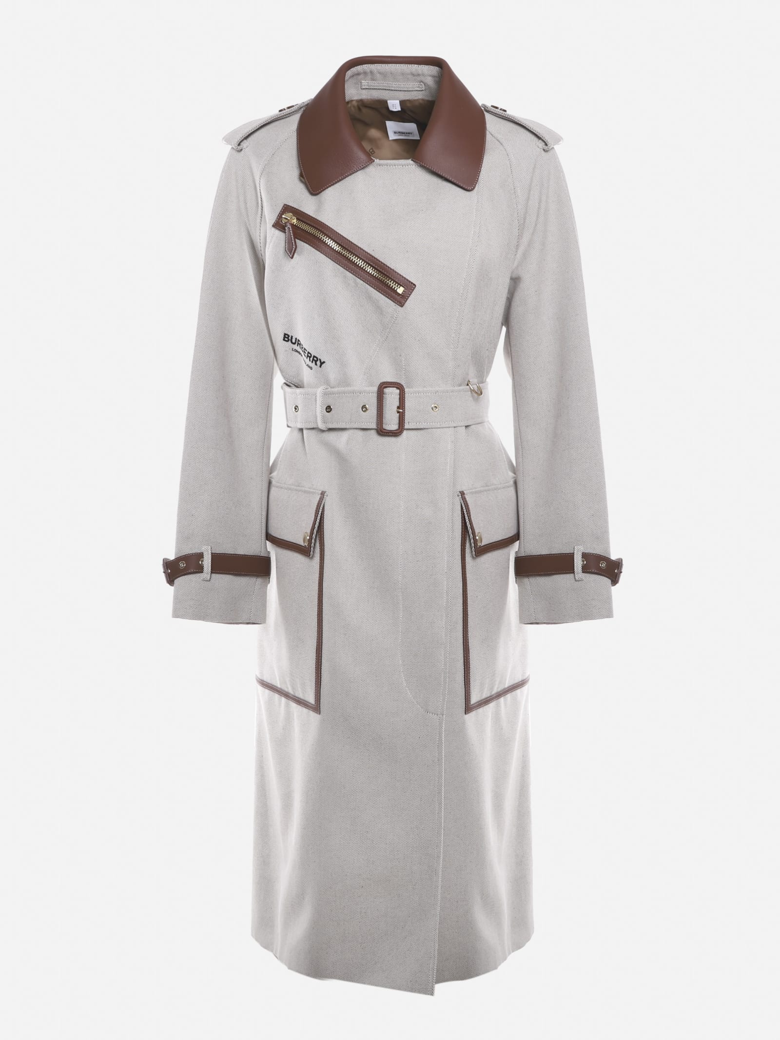 Burberry Cotton Canvas Trench Coat With Leather Inserts