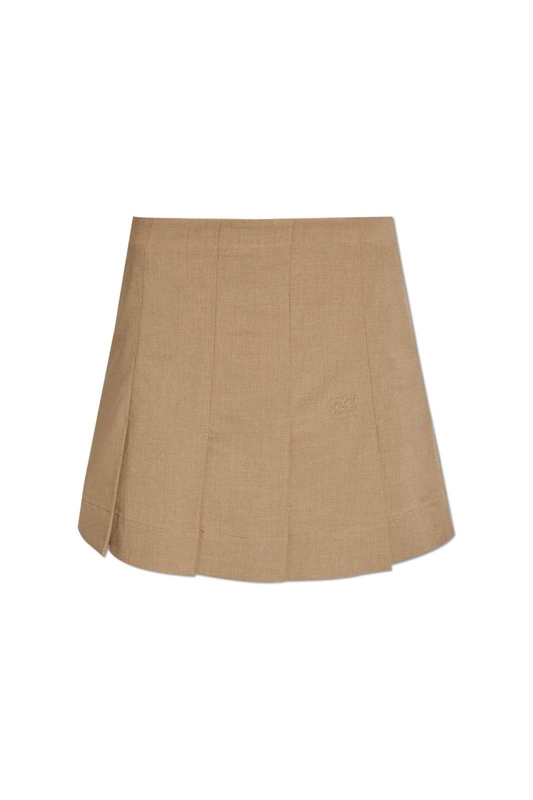 Shop Ganni Pleated Mini Skirt In Marrone