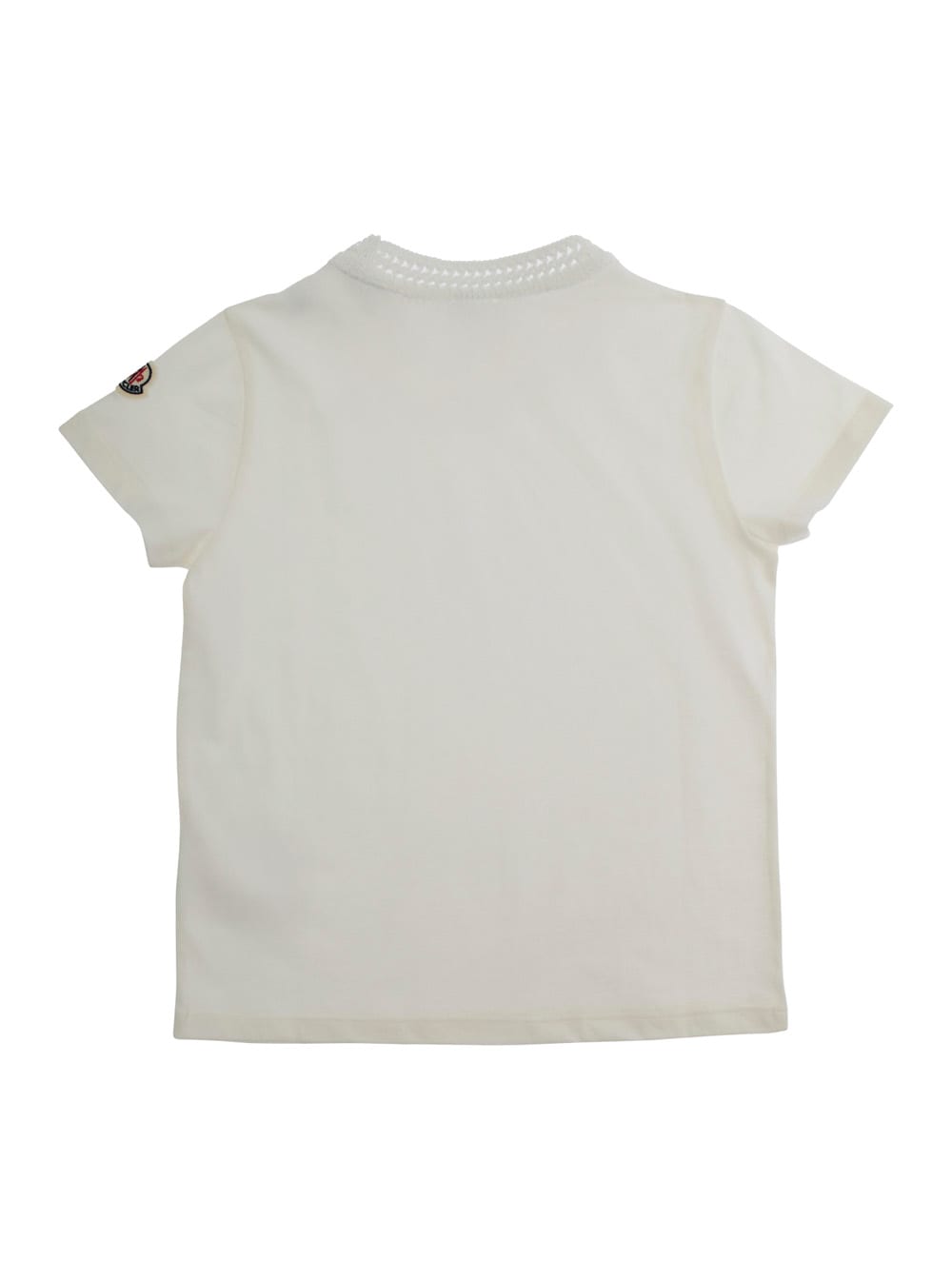 Moncler White T-shirt With Round Neck And Logo Patch On The Sleeve In Cotton Girl In Neutral