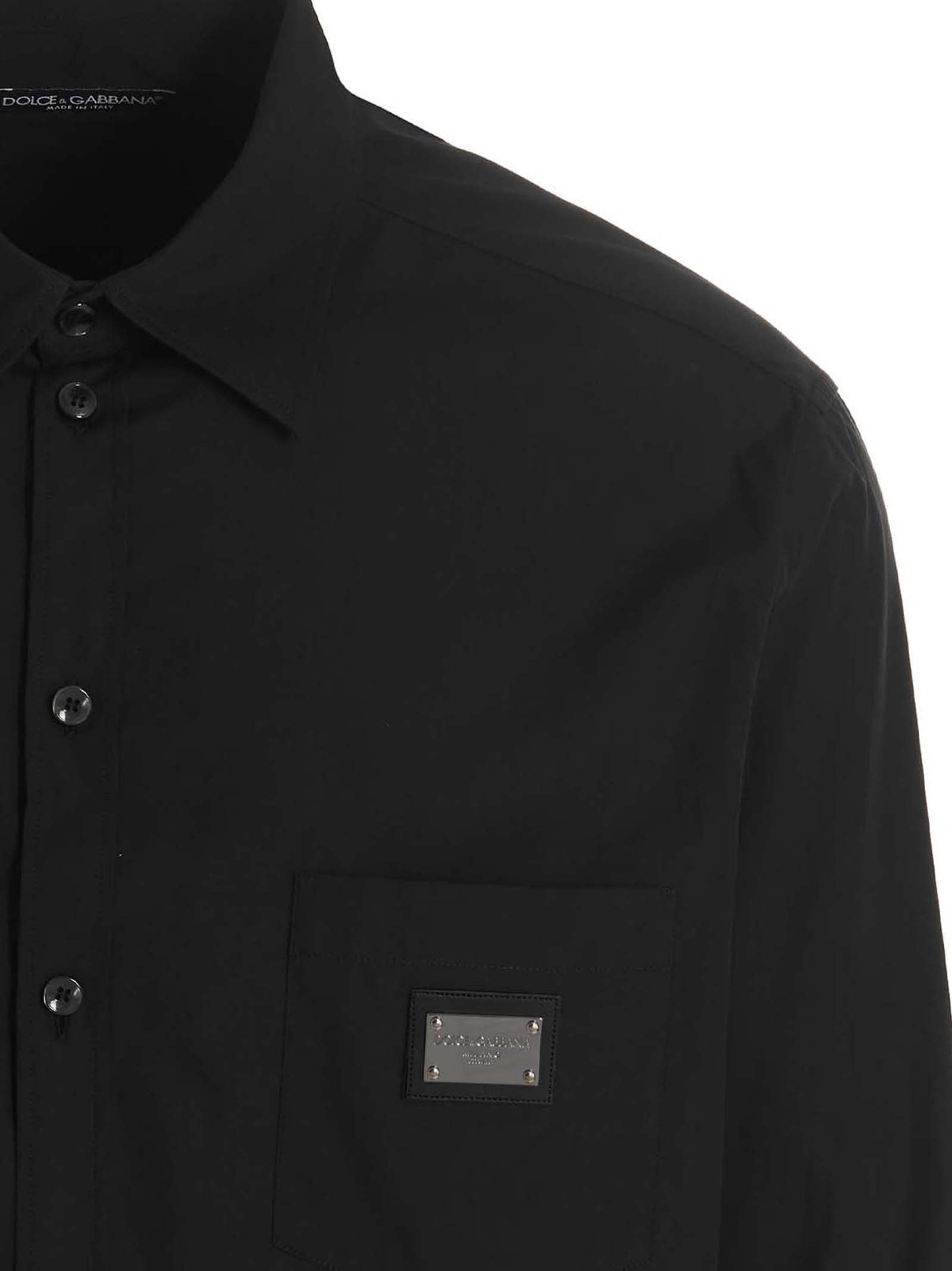 Dolce & Gabbana Logo-patch Button-up Shirt In Black