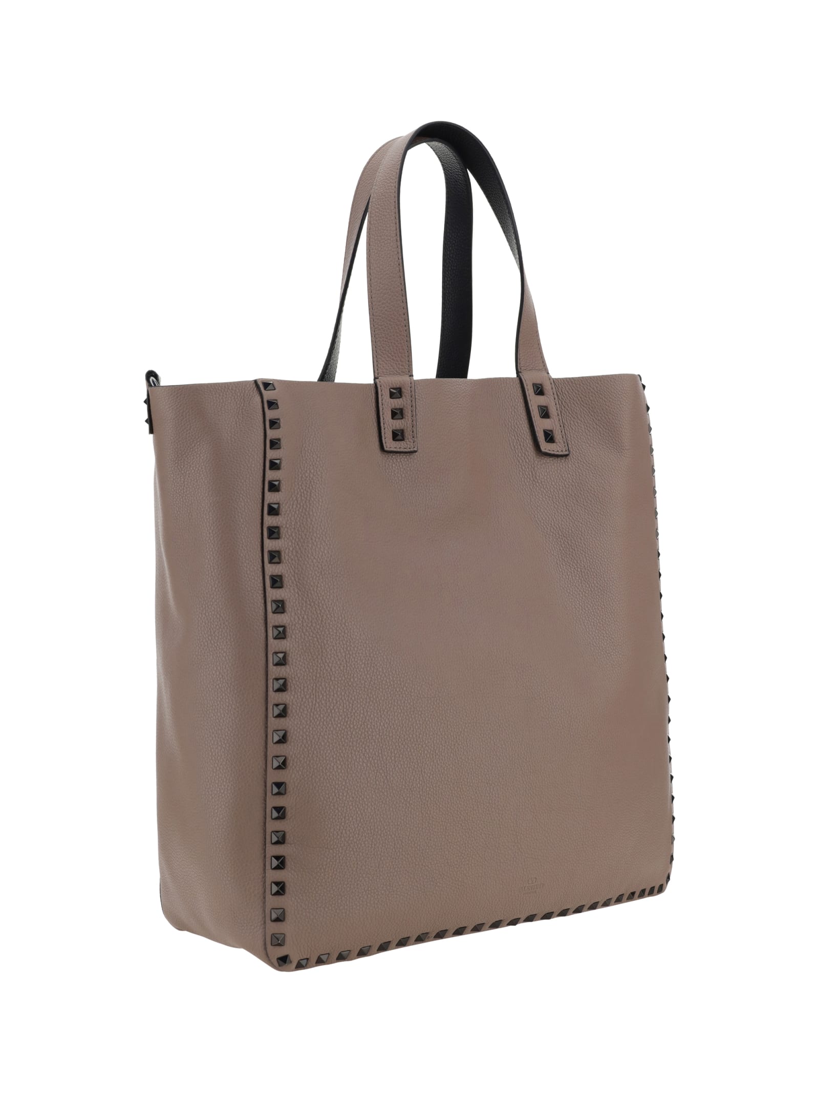 Shop Valentino Garavani Rockstud Shoulder Bag In Clay/nero