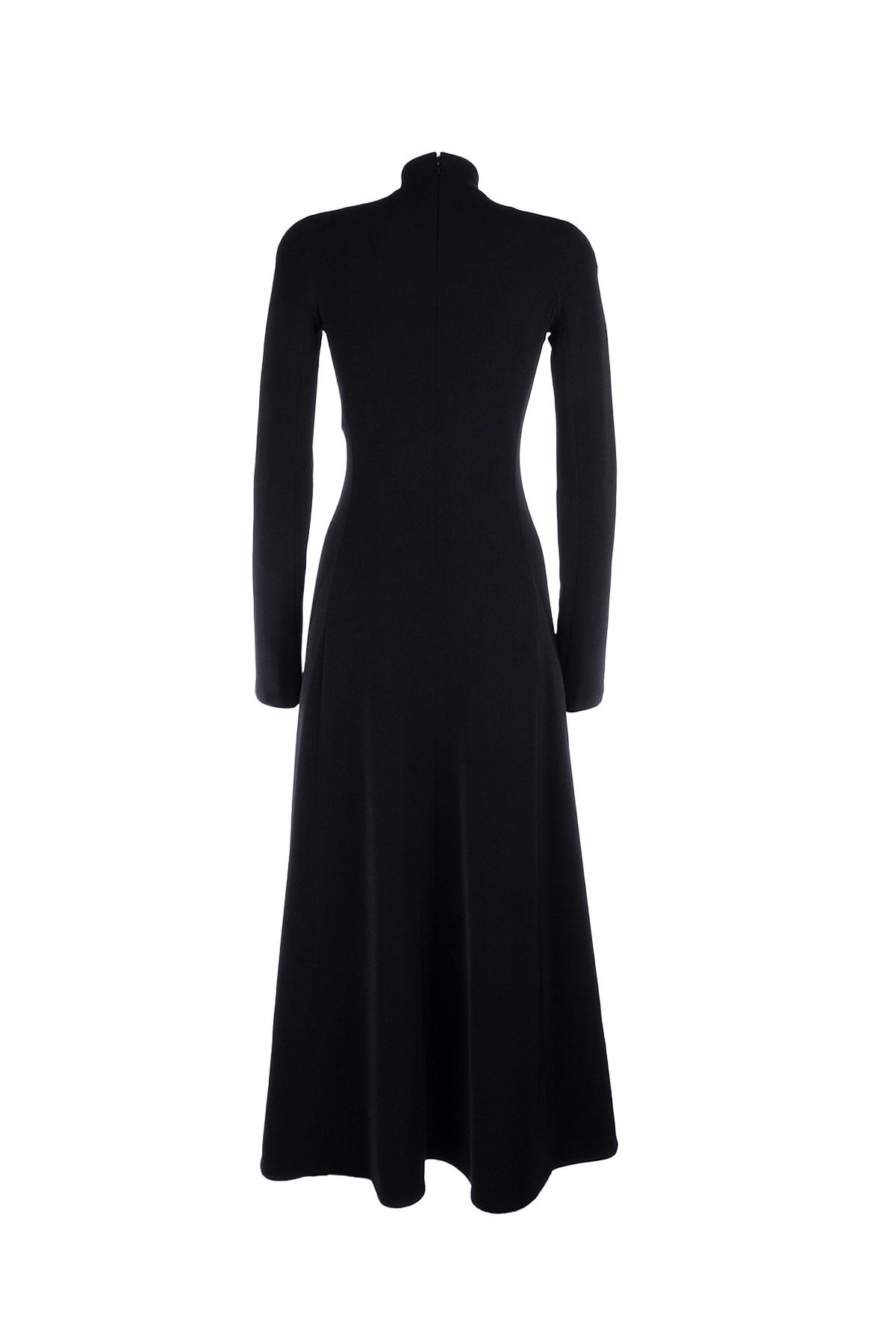 Balenciaga High Neckline Long Sleeve Fitted Bodice Flared Skirt In Black