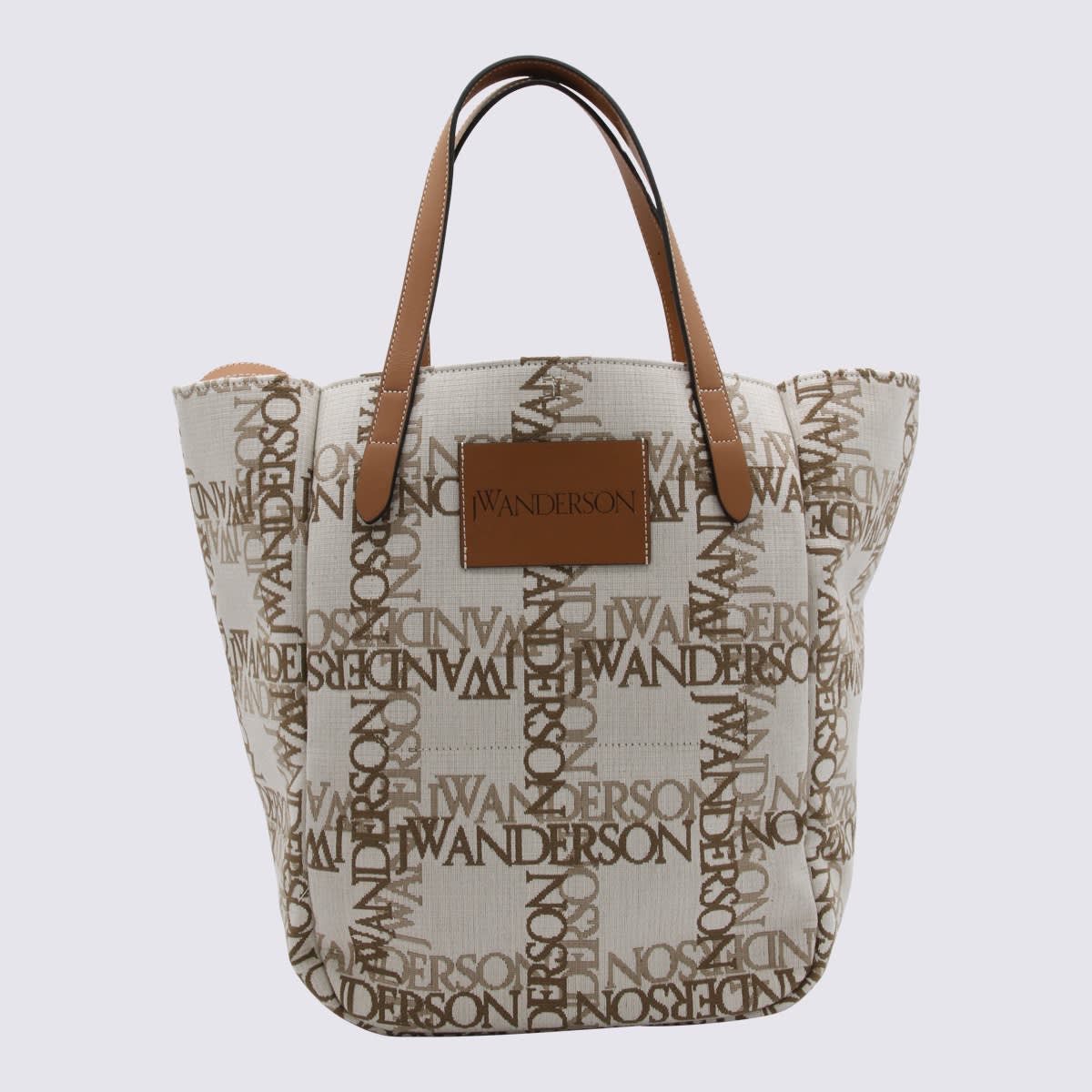 Shop Jw Anderson Brown Jacquard Cotton Blend Tote Bag In Natural/pecan