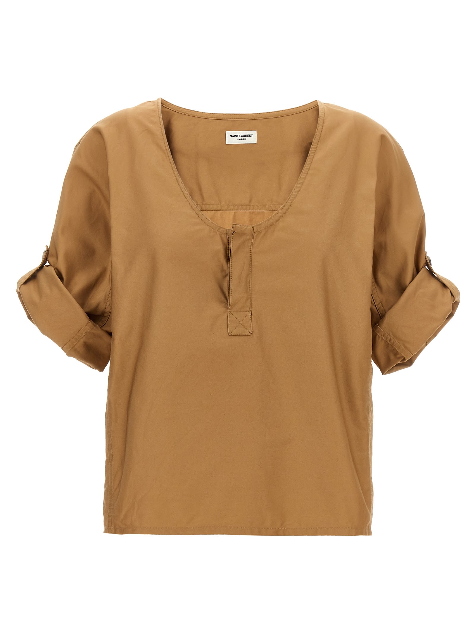 Shop Saint Laurent Twill Blouse In Beige