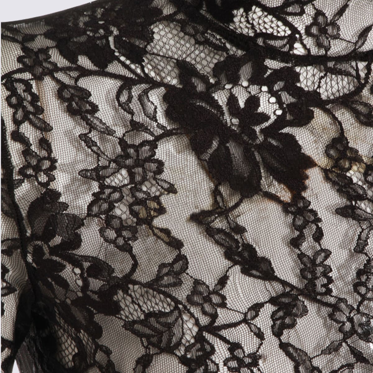 Valentino Floral Lace Long Sleeve Jumpsuit In Black