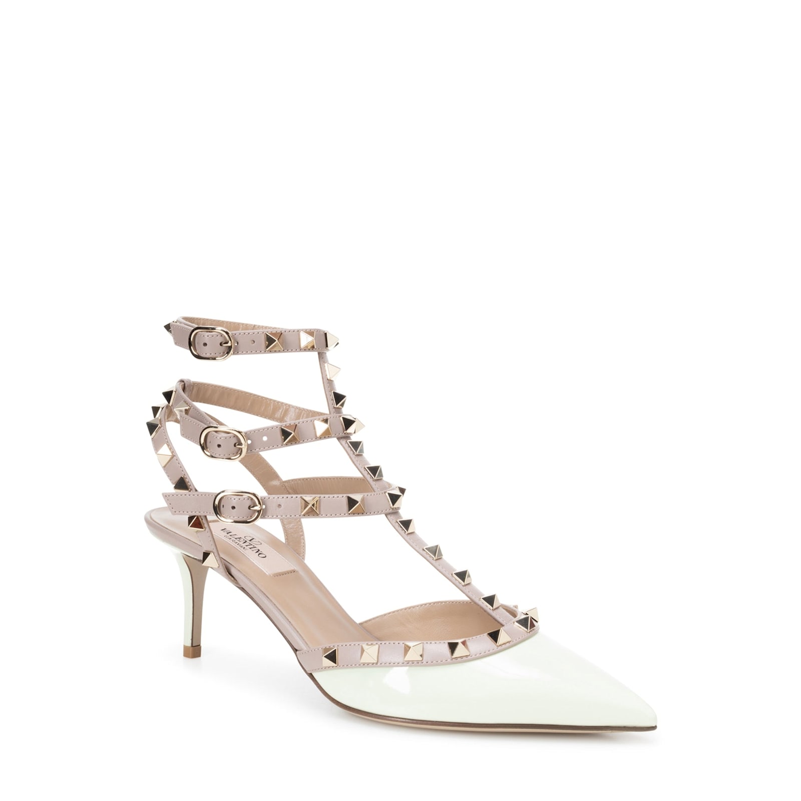 Shop Valentino Garavani Rockstud Leather Pumps In White