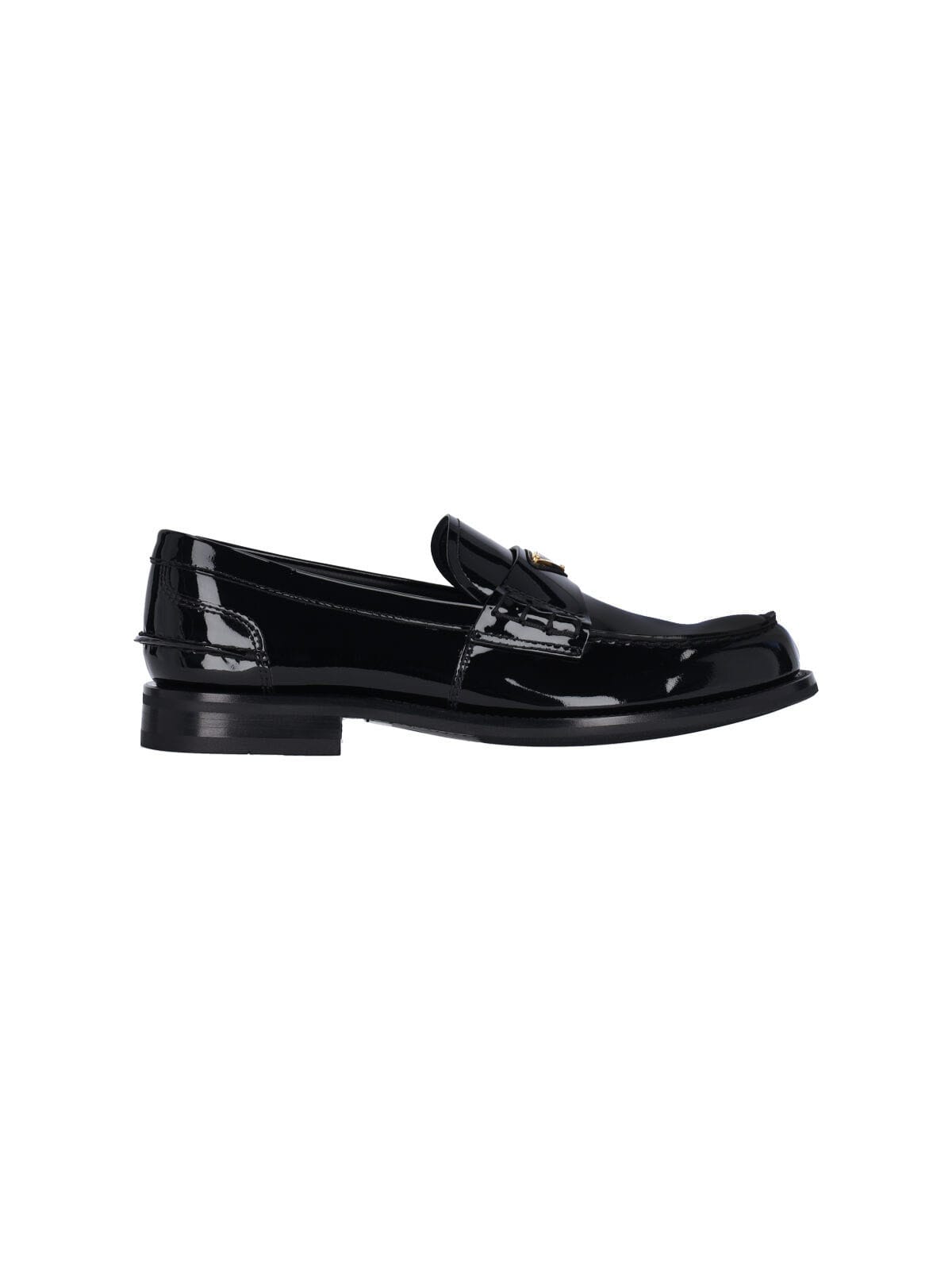 Prada Shiny Round Toe Loafers In Black