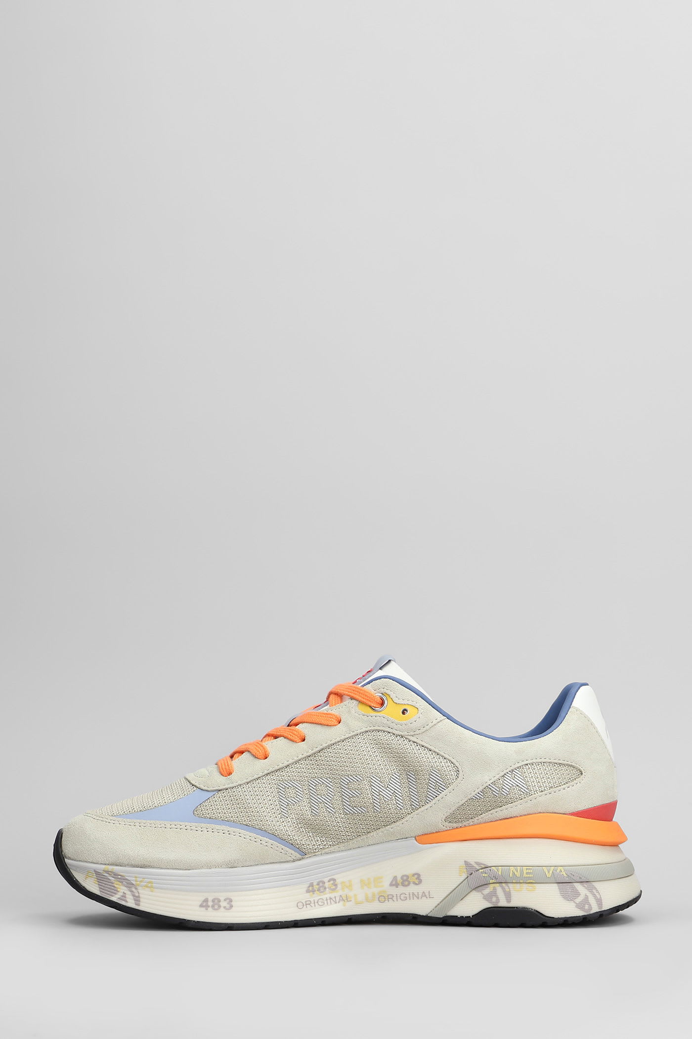 Premiata Moerun Sneakers In Taupe Suede And Fabric In Multi
