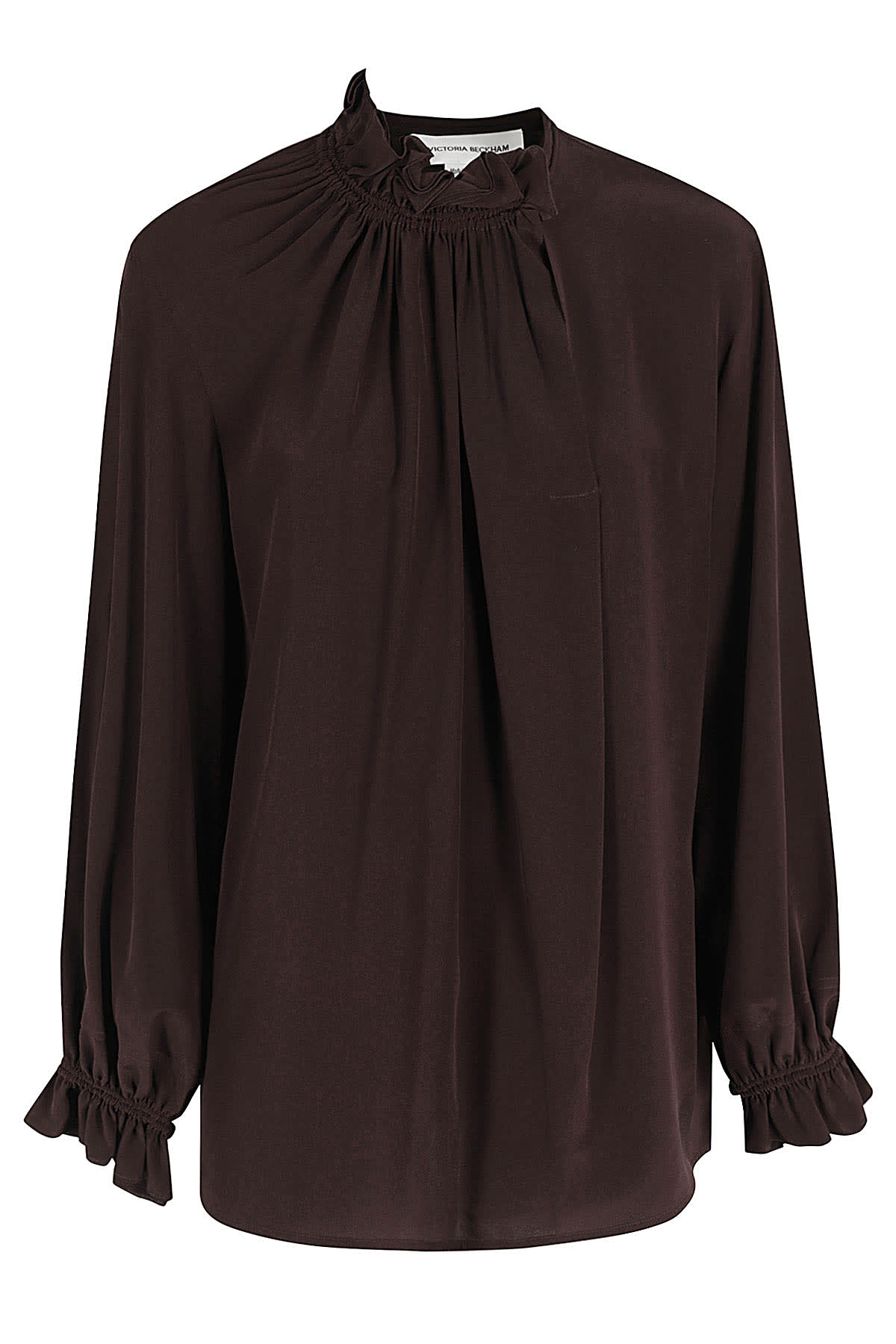 Shop Victoria Beckham Ruffle Neck Blouse In Deep Mahogany