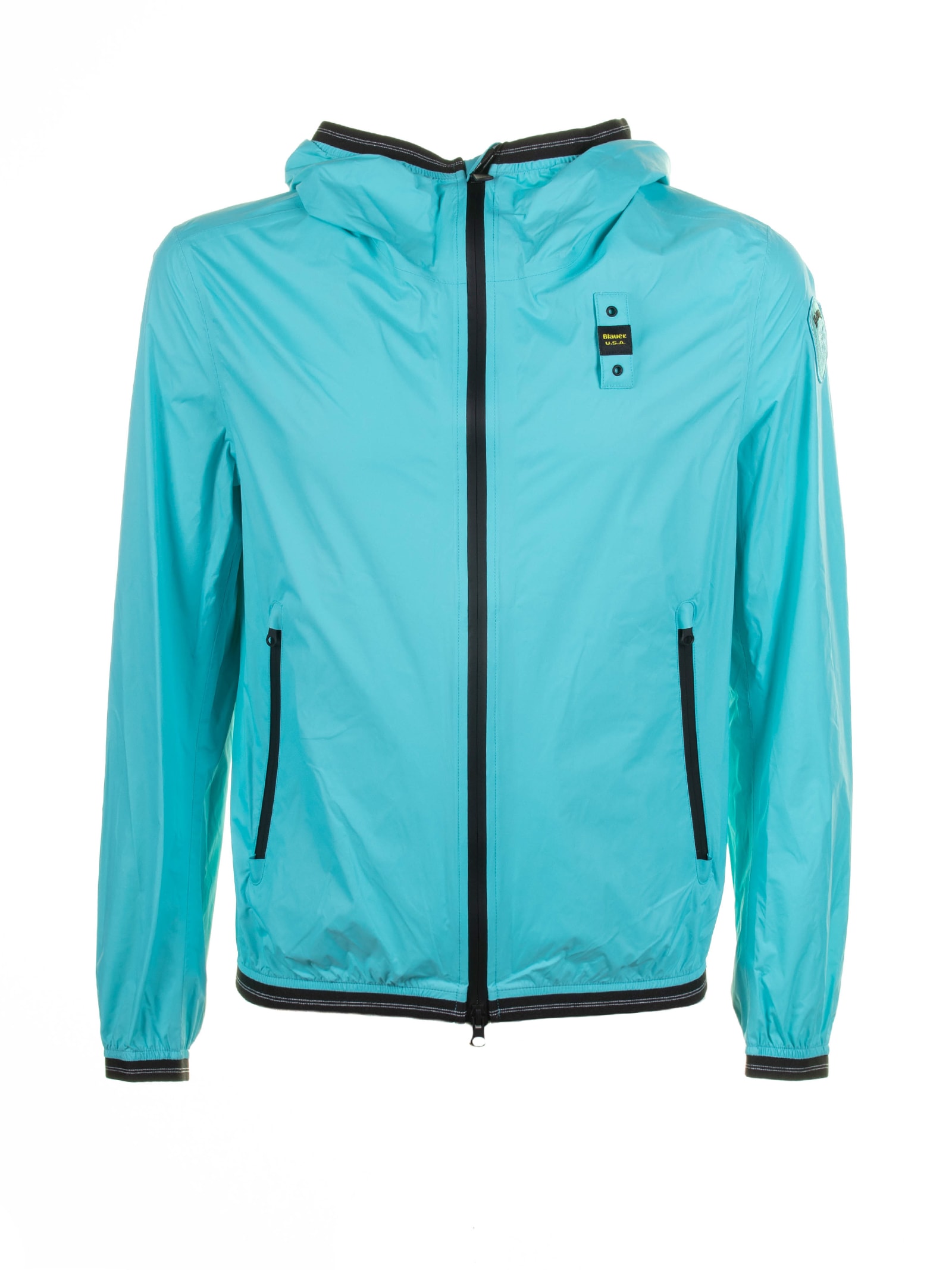 Turquoise Taped Windbreaker With Zip
