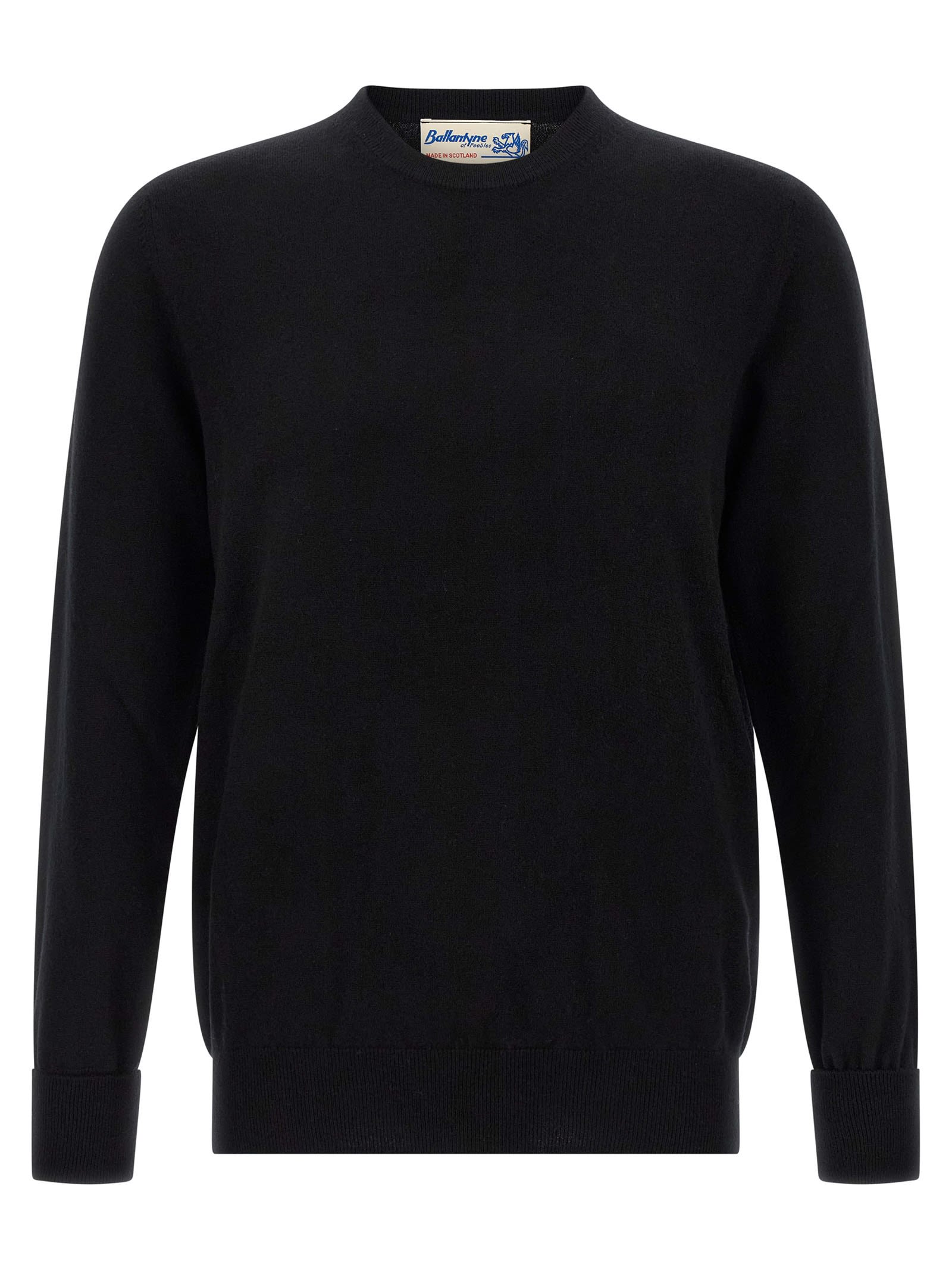 Ballantyne Cashmere Crewneck Sweater With Ribbed Cuffs In Black