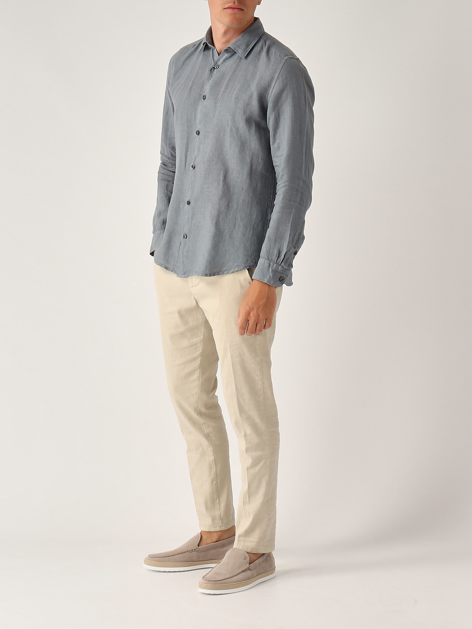 Altea Camicia M/l Collo Aperto Full-button Lino 100% Shirt In Gray