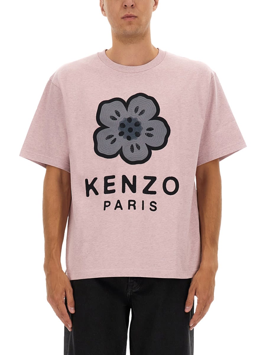 Kenzo Oversized T-shirt With Boke Flower Embroidery In Pink