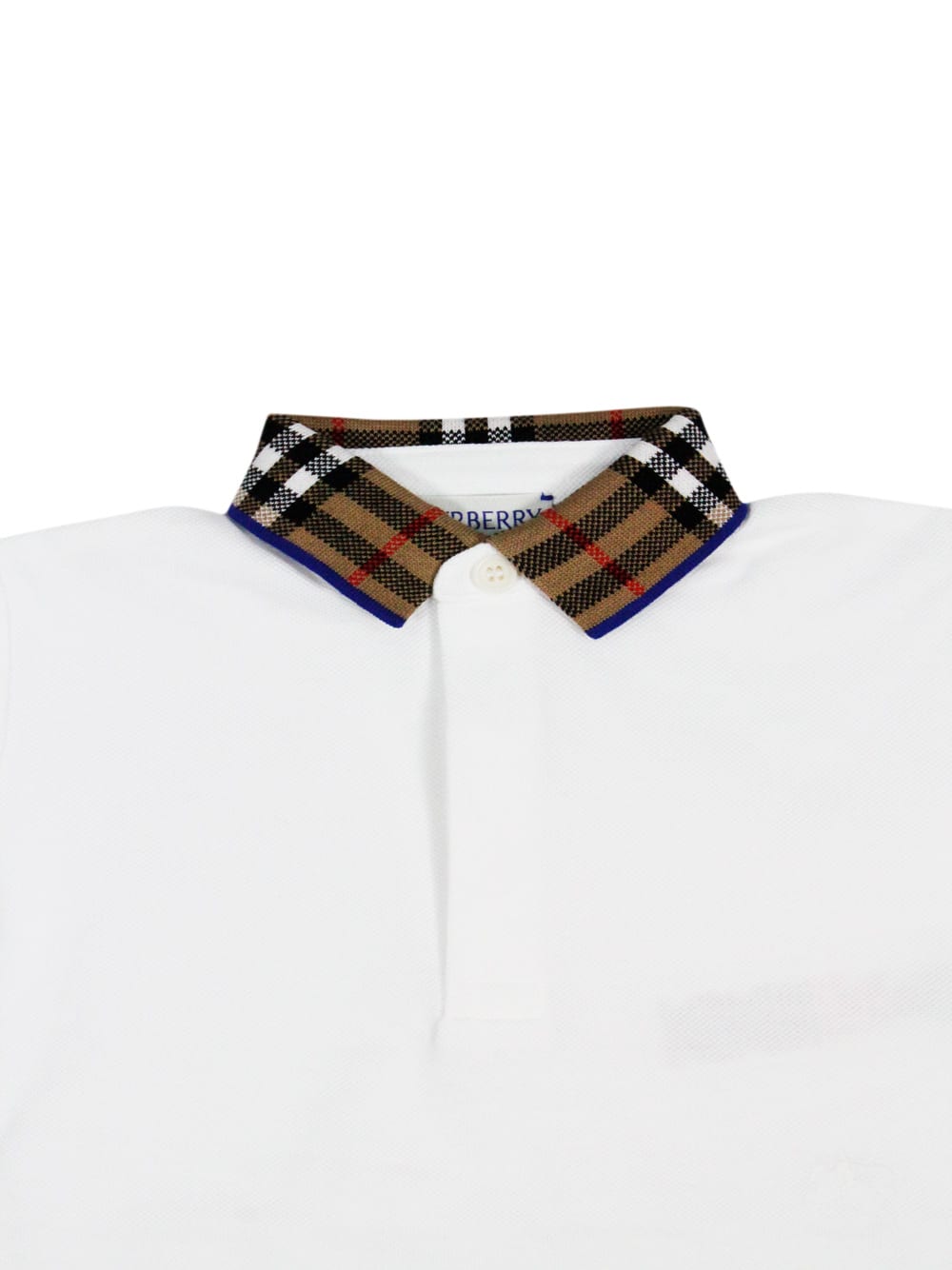 Shop Burberry Piqué Cotton Polo Shirt With Check Collar And Button Closure In White