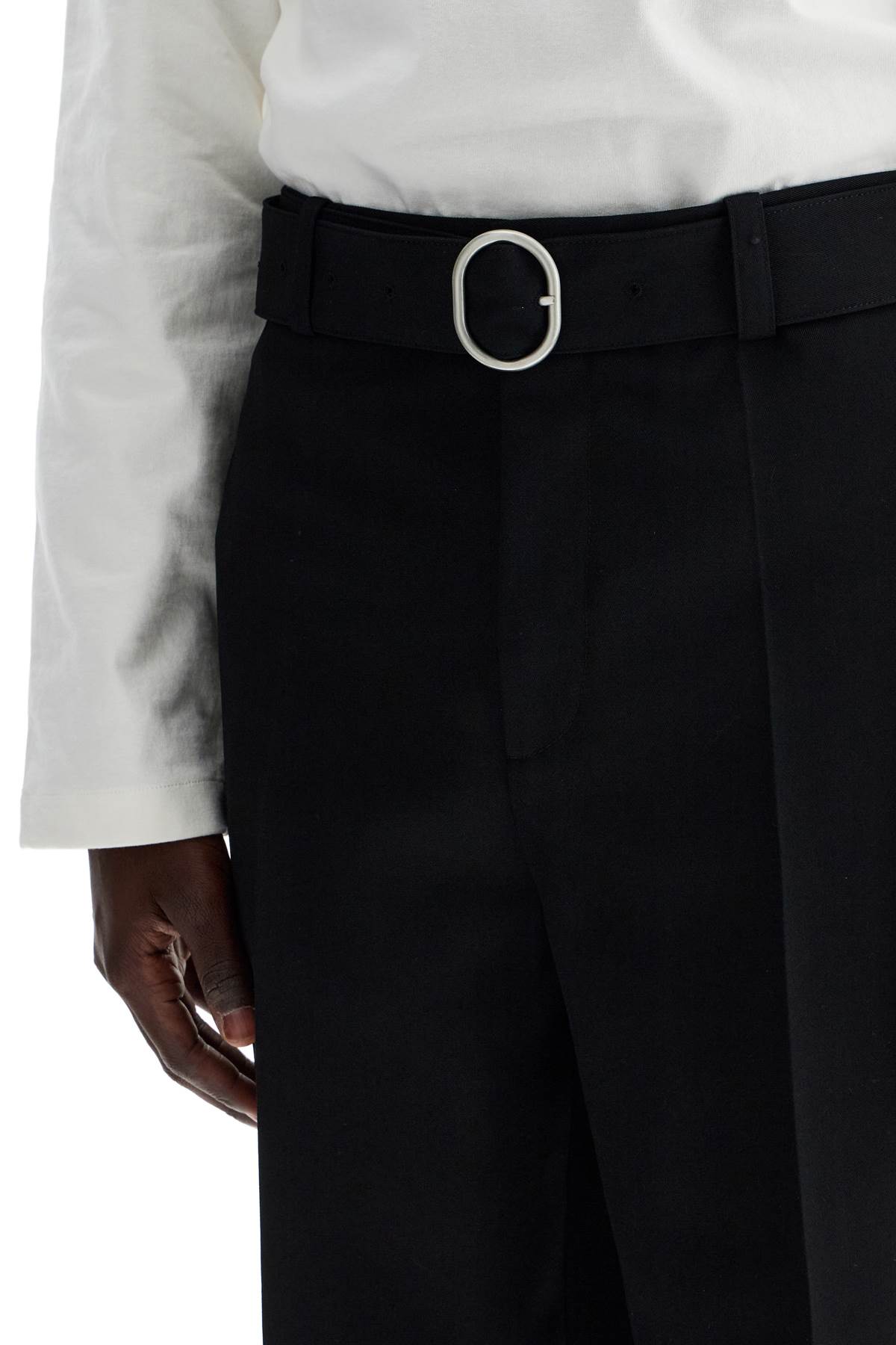 Jil Sander Men Black Wool Gabardine Belted Trousers In Black