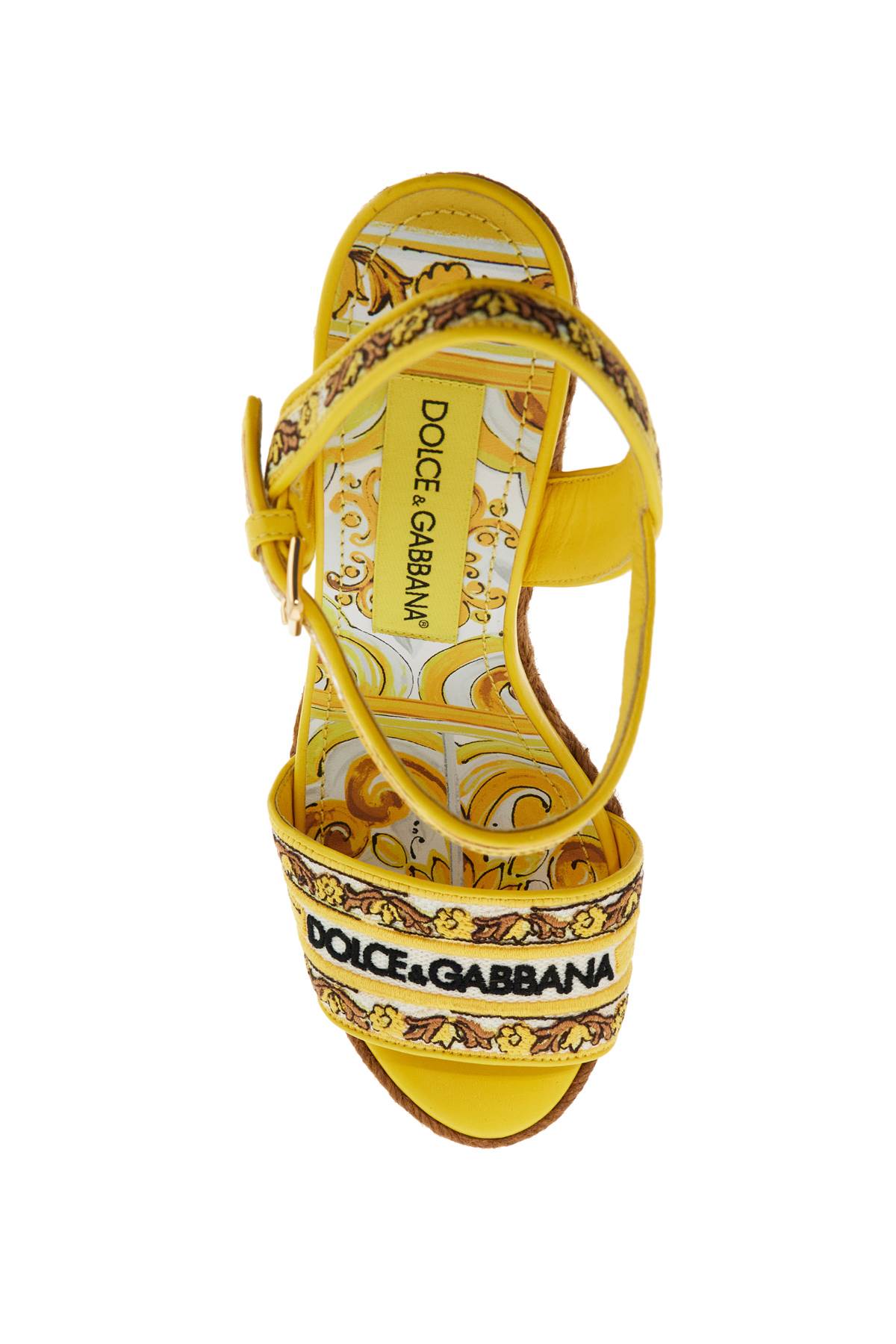 Shop Dolce & Gabbana Maiolica Embroidered Wedge Sandals In Multicolor/sole (yellow)